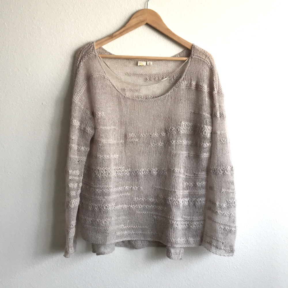 Anthropologie Yellow Bird Alpaca & Wool Grey Sheer Oversized Knit Sweater Size L
